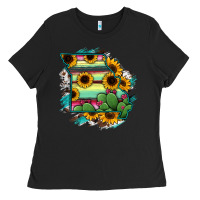 Black Missouri Map Sunflower Cactus Serape Ladies Tee - RanaPortraitStore