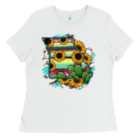 White Missouri Map Sunflower Cactus Serape Ladies Tee - RanaPortraitStore
