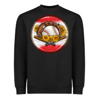 Black baseball with sunflower round earrings Heavyweight Sweatshirt - BundleAndBundleShop