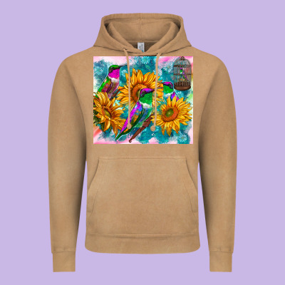 Hummingbirds Sunflower Vintage Hoodie Designed By Tumblerdesignbyshophia
