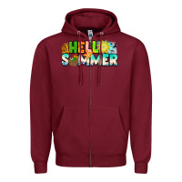 Burgundy Hello Summer Zipper Hoodie - CowhideDigitalArt