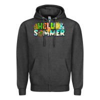 Charcoal Heather Hello Summer Zipper Hoodie - CowhideDigitalArt