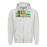 Dove Grey Hello Summer Zipper Hoodie - CowhideDigitalArt
