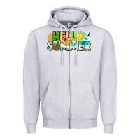 Heather Grey Hello Summer Zipper Hoodie - CowhideDigitalArt