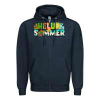 Navy Hello Summer Zipper Hoodie - CowhideDigitalArt