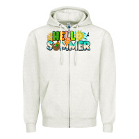 Oatmeal Heather Hello Summer Zipper Hoodie - CowhideDigitalArt