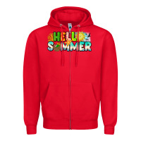 Red Hello Summer Zipper Hoodie - CowhideDigitalArt