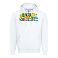 White Hello Summer Zipper Hoodie - CowhideDigitalArt