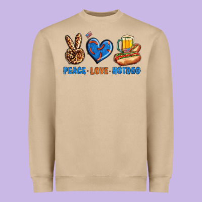 Peace Love Hotdog Heavyweight Sweatshirt Designed By Bundleandbundleshop