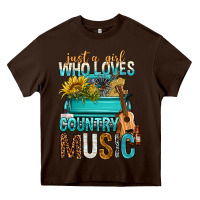 Chocolate Brown Just A Girl Who Loves Country Music Heavy Core Tee - BundleAndBundleShop