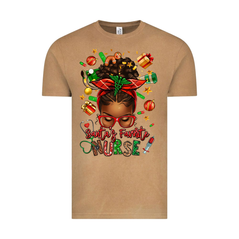 Santa's Favorite Nurse Afro Messy Bun Vintage Tee by texasbilliewilder | Teevron