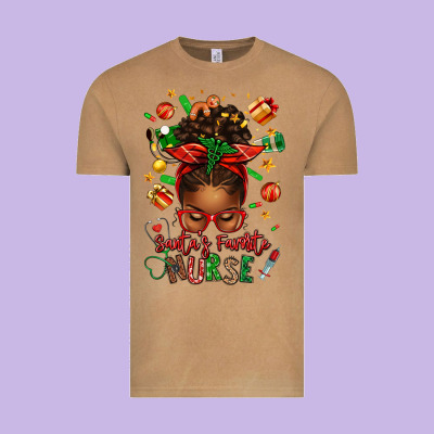 Santa's Favorite Nurse Afro Messy Bun Vintage Tee Designed By Texasbilliewilder