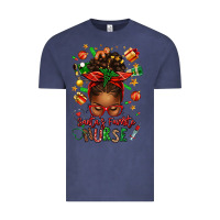 Vintage Denim santa's favorite nurse afro messy bun Vintage Tee - texasbilliewilder