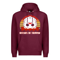 Burgundy Halloween Bitches Be Trippin Jason Mask Premium Hoodie - lanVoArt