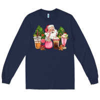 Navy pink christmas santa coffe cups Long Sleeve Tee - CowGirlArtShop