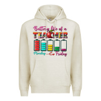 Oatmeal Heather battery life of a teacher Premium Hoodie - BundleAndBundleShop