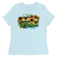 Baby Blue Montana Map Sunflower Cactus Serape Ladies Tee - RanaPortraitStore
