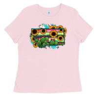 Bubblegum Pink Montana Map Sunflower Cactus Serape Ladies Tee - RanaPortraitStore