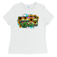 White Montana Map Sunflower Cactus Serape Ladies Tee - RanaPortraitStore