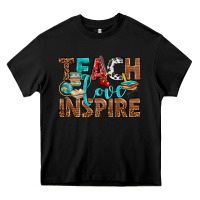 Black Teach Love Inspire With Leopard Heavy Core Tee - BundleAndBundleShop