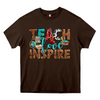 Chocolate Brown Teach Love Inspire With Leopard Heavy Core Tee - BundleAndBundleShop