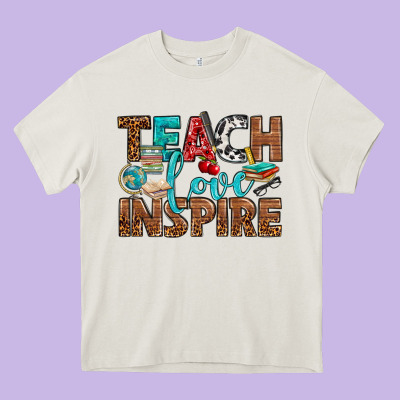 Teach Love Inspire With Leopard Heavy Core Tee Designed By Bundleandbundleshop