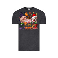 Vintage Black Happy Hallothanksmas Pigs Vintage Tee - NancyCooperArtShop