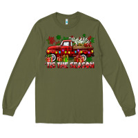 Army Green tis the season christmas truck Long Sleeve Tee - CowGirlArtShop