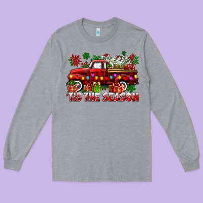 Tis The Season Christmas Truck Long Sleeve Tee Designed By Cowgirlartshop