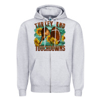 Heather Grey Turkey And Touchdowns Zipper Hoodie - LillyAllenDesigns