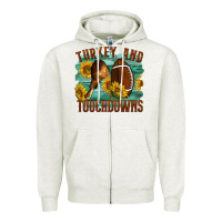 Oatmeal Heather Turkey And Touchdowns Zipper Hoodie - LillyAllenDesigns