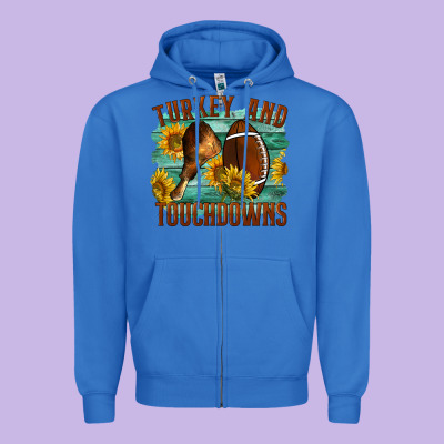 Turkey And Touchdowns Zipper Hoodie Designed By Lillyallendesigns
