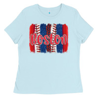 Baby Blue boston baseball team spirit brushstrokes Ladies Tee - Artiststas