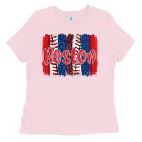 Bubblegum Pink boston baseball team spirit brushstrokes Ladies Tee - Artiststas