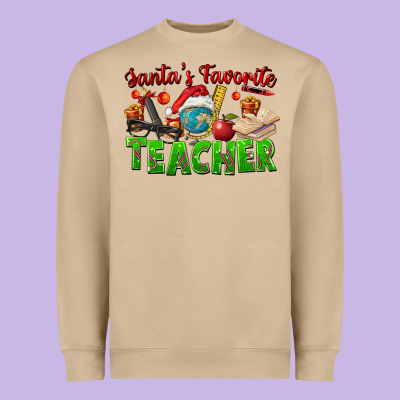 Santa's Favorite Teacher Heavyweight Sweatshirt Designed By Fadigitalartstudio