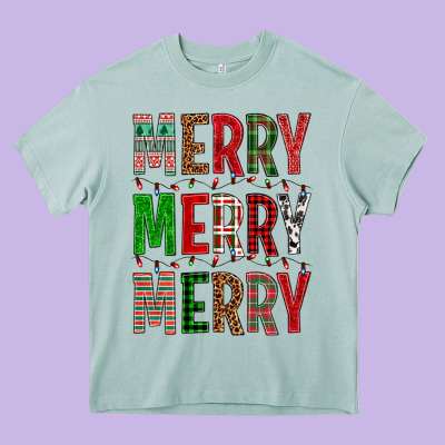 Merry Merry Merry Christmas Heavy Core Tee Designed By Bundleandbundleshop