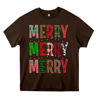 Chocolate Brown Merry Merry Merry Christmas Heavy Core Tee - BundleAndBundleShop