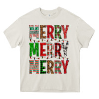Cream Merry Merry Merry Christmas Heavy Core Tee - BundleAndBundleShop
