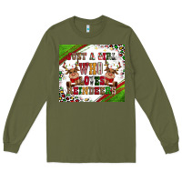 Army Green just a girl who loves reindeer Long Sleeve Tee - CowGirlArtShop
