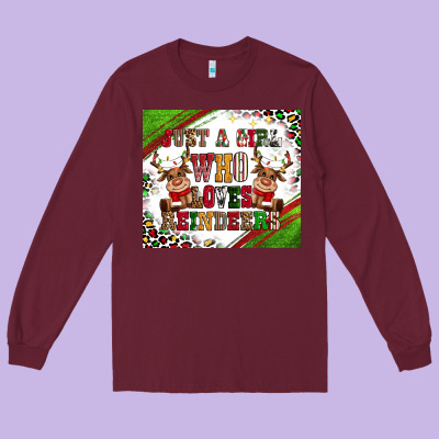 Just A Girl Who Loves Reindeer Long Sleeve Tee Designed By Cowgirlartshop