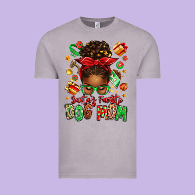 Santas Favorite Dog Mom Afro Messy Bun Vintage Tee Designed By Texasbilliewilder