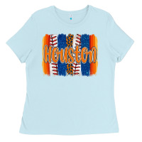 Baby Blue houston baseball team spirit brushstrokes Ladies Tee - Artiststas