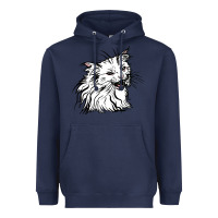 Navy Drawing Cat Heavyweight Hoodie - RacoonDesign