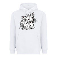 White Drawing Cat Heavyweight Hoodie - RacoonDesign