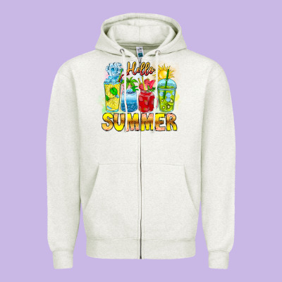 Hello Summer Zipper Hoodie Designed By Cowhidedigitalart