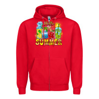 Red Hello Summer Zipper Hoodie - CowhideDigitalArt