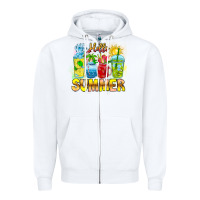 White Hello Summer Zipper Hoodie - CowhideDigitalArt