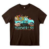 Chocolate Brown Teacher Life With Truck Heavy Core Tee - BundleAndBundleShop