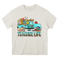 Cream Teacher Life With Truck Heavy Core Tee - BundleAndBundleShop