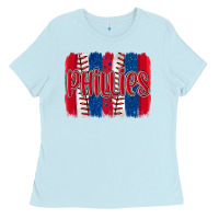 Baby Blue phillies baseball team spirit brushstrokes Ladies Tee - Artiststas